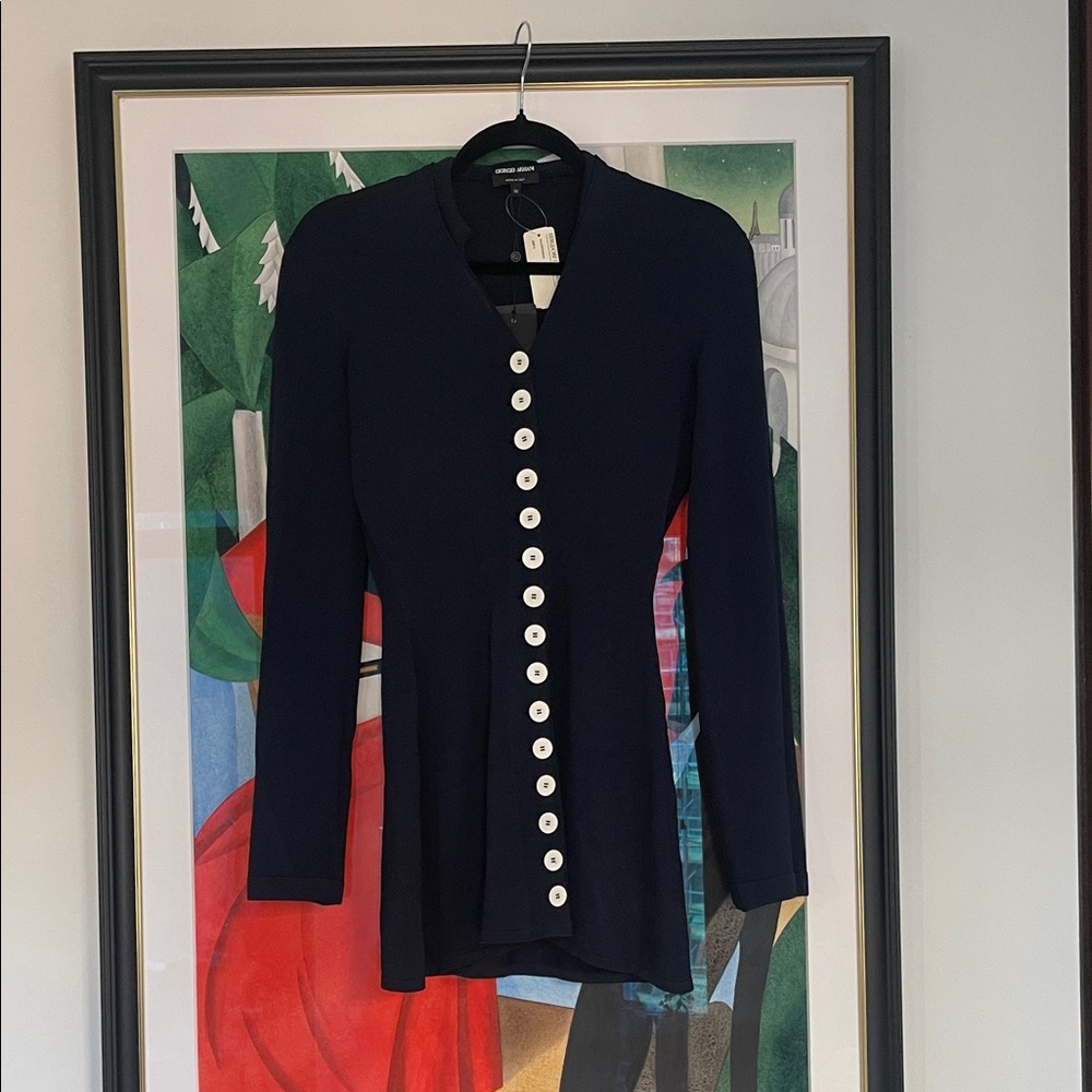 Giorgio Armani Navy Knitwear Button Down Cardigan Tunic Long sleeve Jersey Top